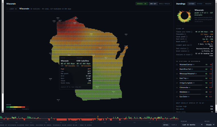 A close-up of a single US state on its own lattice, resolving mountain terrain against plains.
